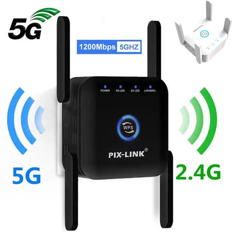 PIXLINK AC24 dual band wireless router in black or white with lightning protection