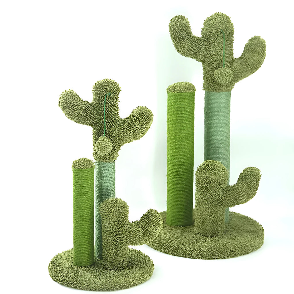 Plush cat scratching cactus tree toy with 68cm large section and 53cm small section