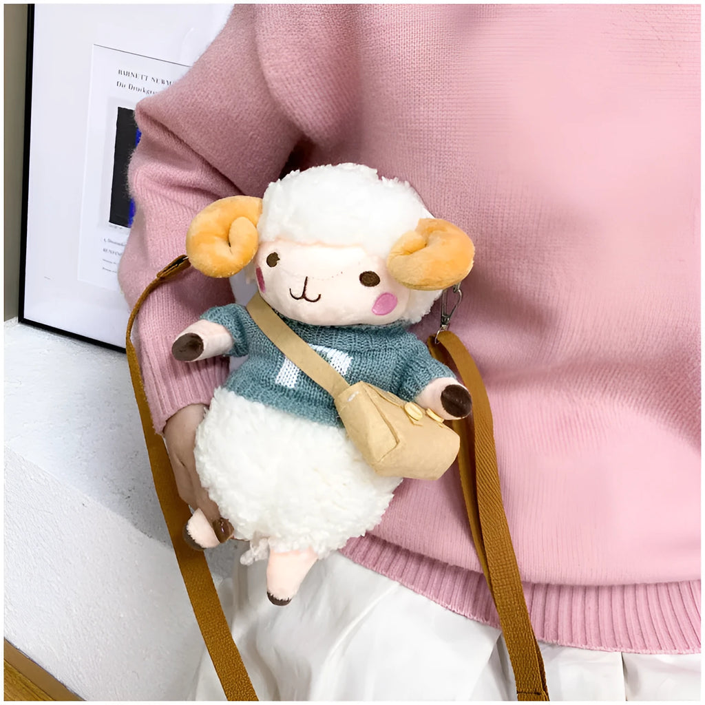 Little sheep plush crossbody bag in small square design with lamb pattern