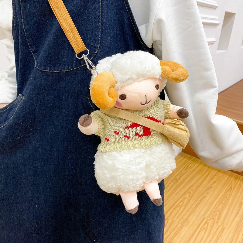 Little sheep plush crossbody bag in small square design with lamb pattern