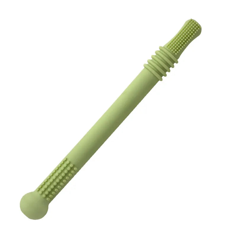 Silicone hollow baby teether tube in eight colours with cleaning brush for infants over 6 months