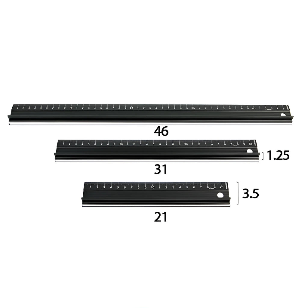 Black aluminum alloy cutting ruler with 12.5mm protection board and non-slip pad for DIY leathercraft