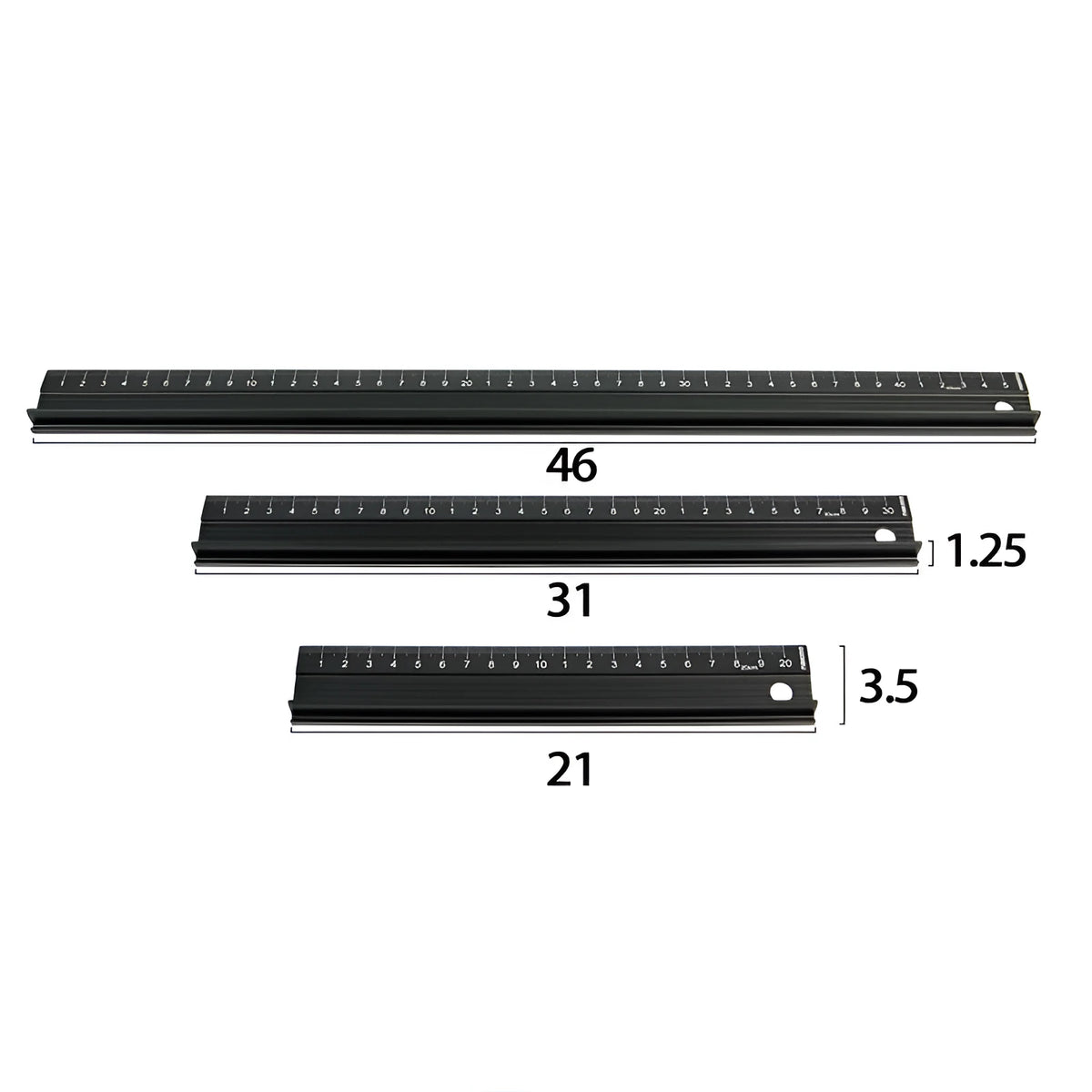 Black aluminum alloy cutting ruler with 12.5mm protection board and non-slip pad for DIY leathercraft