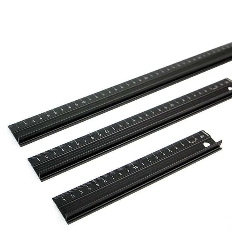 Black aluminum alloy cutting ruler with 12.5mm protection board and non-slip pad for DIY leathercraft