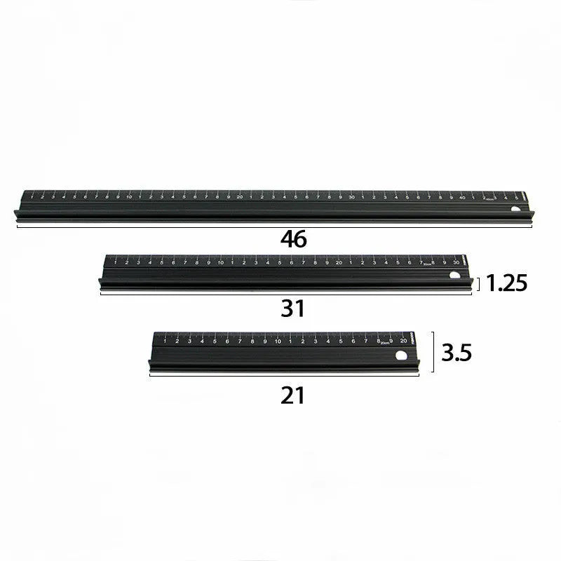 Black aluminum alloy cutting ruler with 12.5mm protection board and non-slip pad for DIY leathercraft