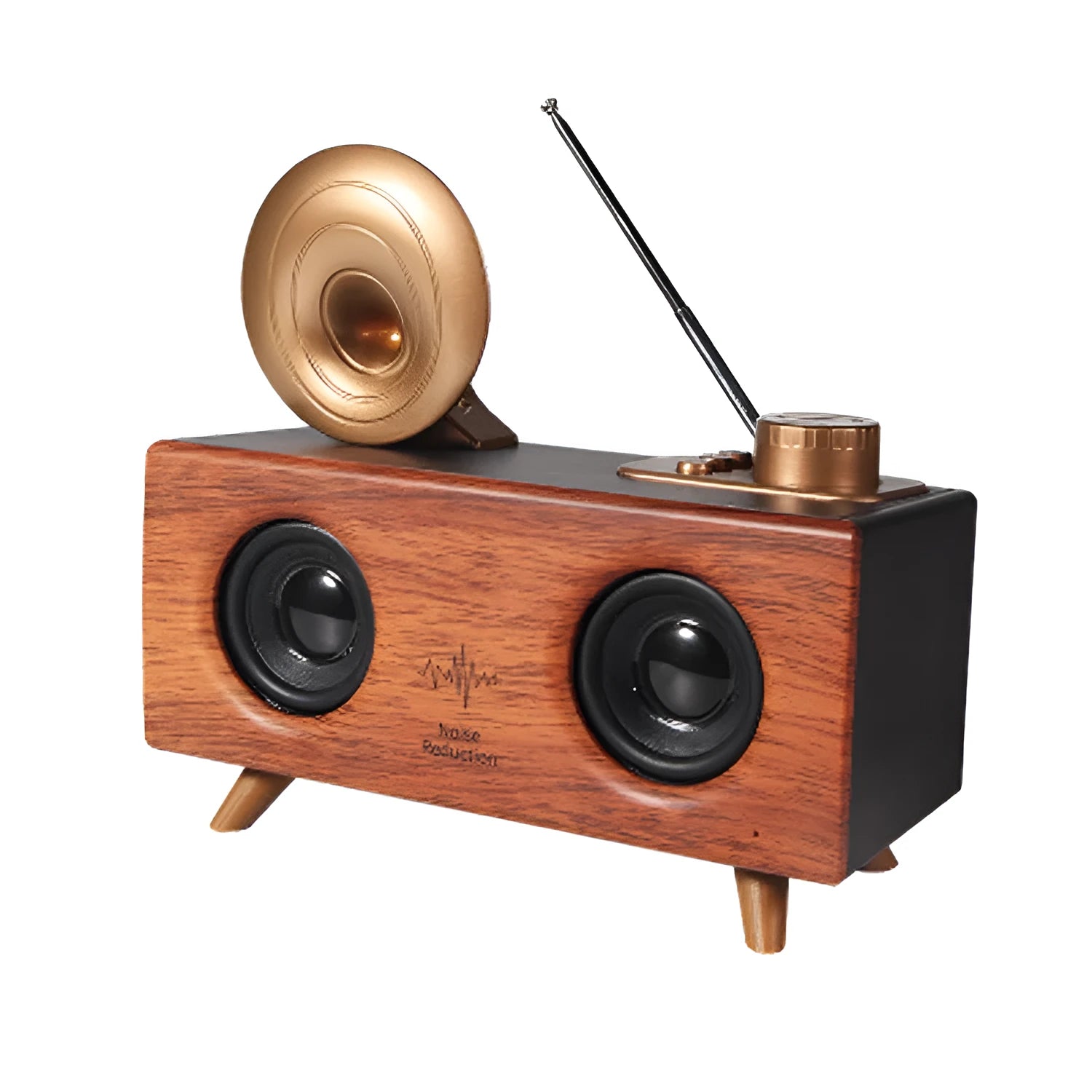 Home wireless horn flower Bluetooth speaker in dark wood finish with front grille and controls