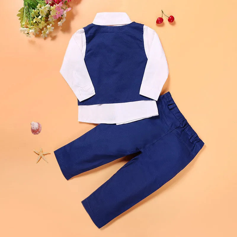 Blue boys' clothing suit set with vest, turtleneck, tie and trousers for toddlers