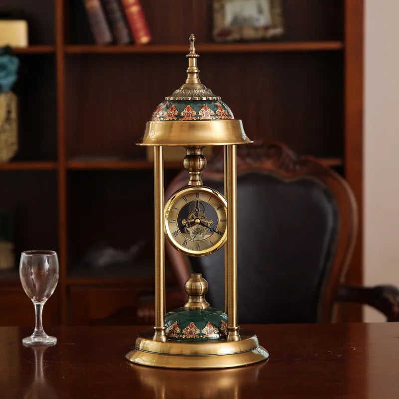 Rectangular Nordic pendulum clock ornament with metal frame and glass mirror