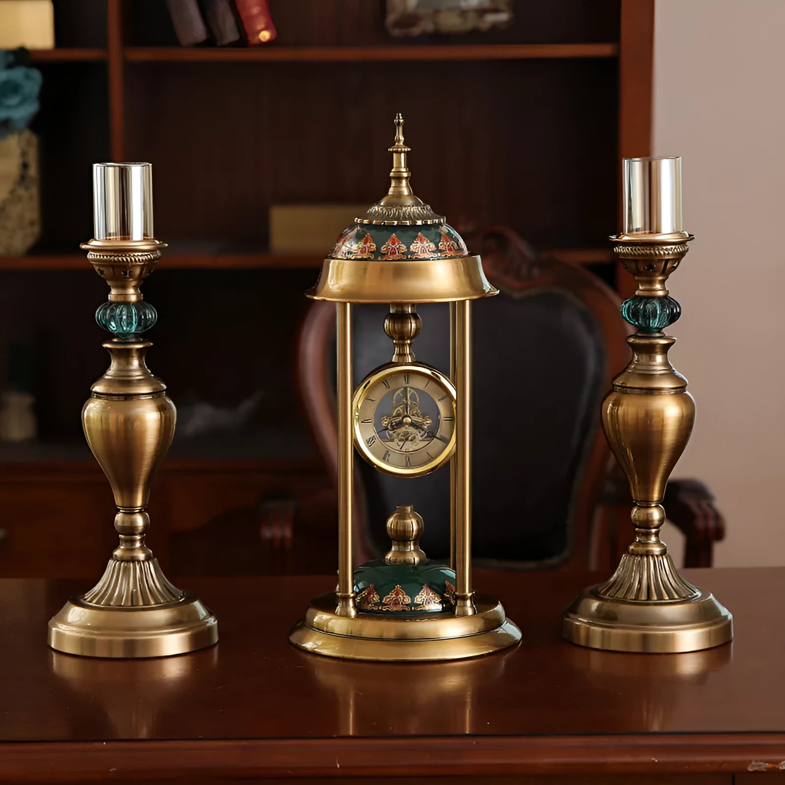 Rectangular Nordic pendulum clock ornament with metal frame and glass mirror
