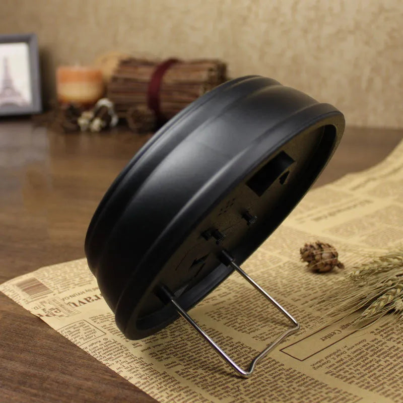 Round 6 inch retro European style desk clock with silent alarm on wooden surface