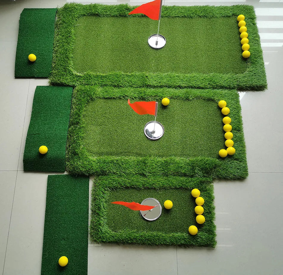 Green golf training mat with PP artificial grass surface and EVA foam base for indoor and outdoor practice