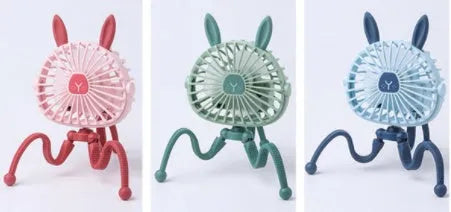 Pink portable stroller fan with octopus design, flexible clip, and LED night light