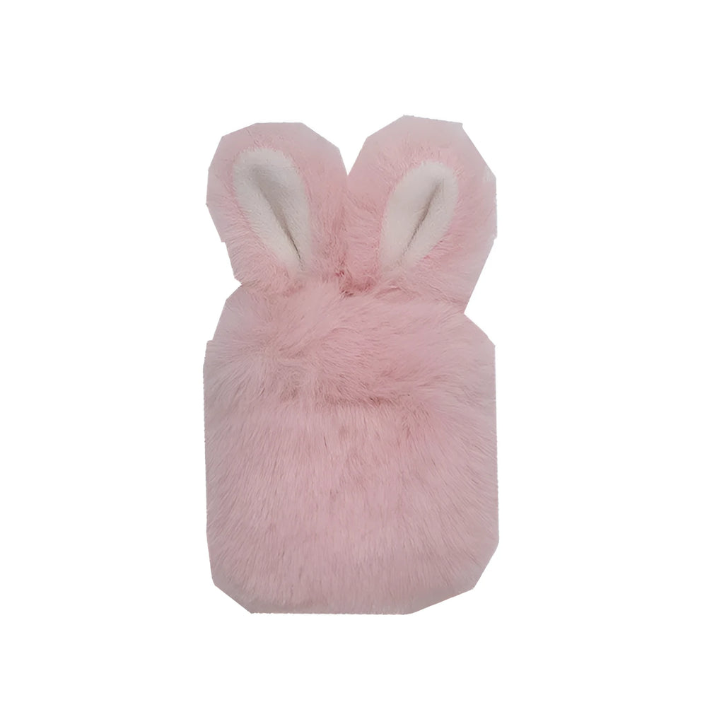 Soft silicone AirPods protective cover with pink plush rabbit ears for Apple wireless earbuds