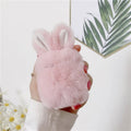 Soft silicone AirPods protective cover with pink plush rabbit ears for Apple wireless earbuds
