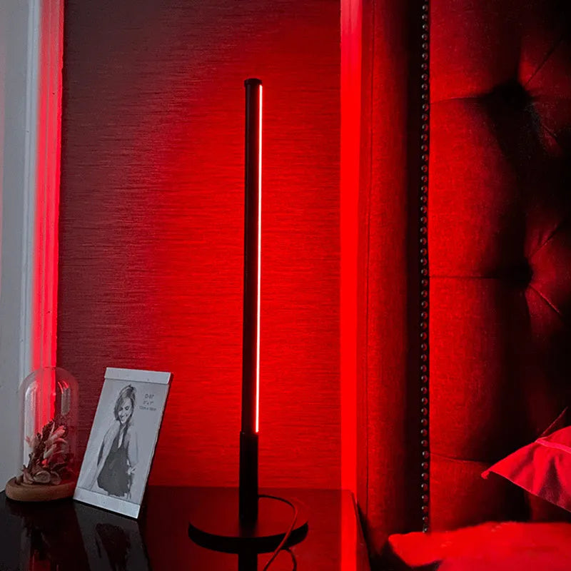Nordic minimalist black bedside table lamp with RGB LED lighting and remote control