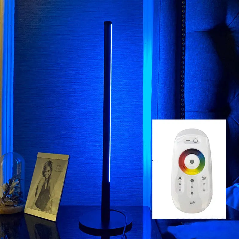 Nordic minimalist black bedside table lamp with RGB LED lighting and remote control