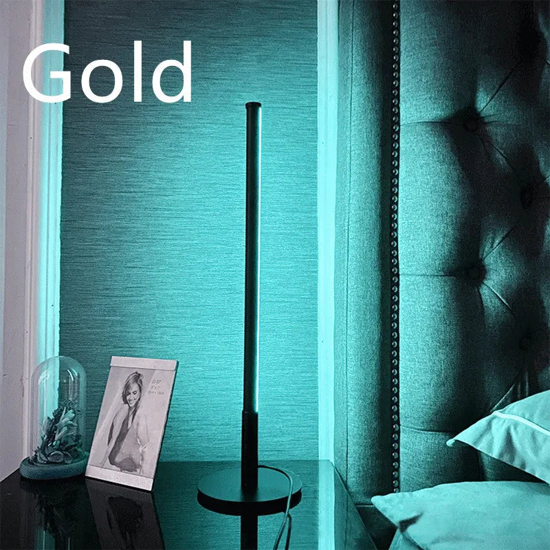 Nordic minimalist black bedside table lamp with RGB LED lighting and remote control
