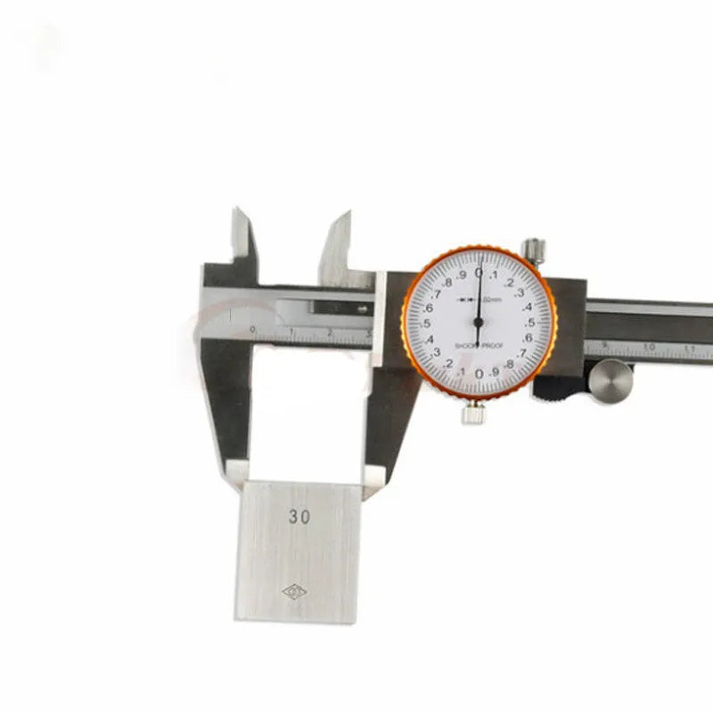 Black and white plastic vernier caliper showing 0-150mm measurement scale with 0.1mm resolution