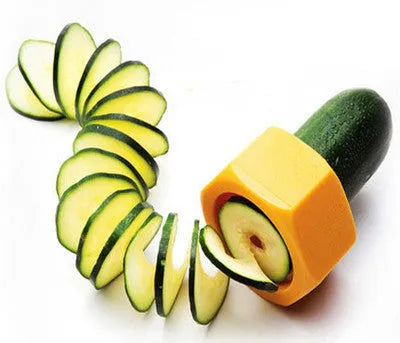 Yellow and green spiral vegetable cutter kitchen tool with food-grade ABS plastic construction