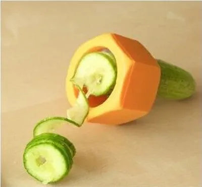 Yellow and green spiral vegetable cutter kitchen tool with food-grade ABS plastic construction