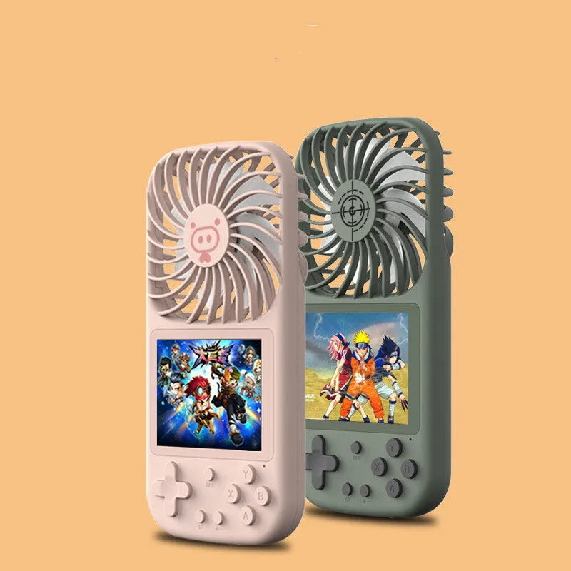 Mini handheld games console with built-in fan, 2.8-inch screen, and 500 classic games, in Dark Green