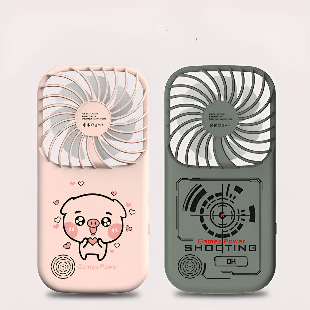 Mini handheld games console with built-in fan, 2.8-inch screen, and 500 classic games, in Dark Green