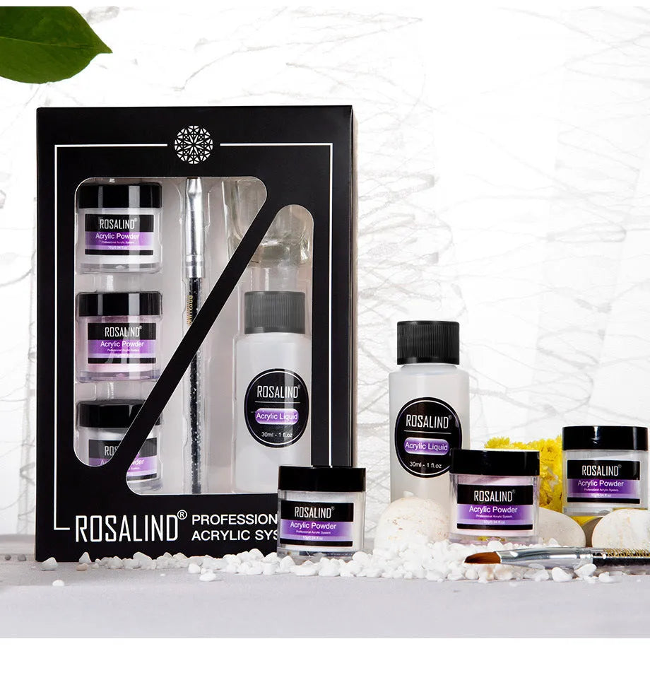 Acrylic nail system kit with 3 acrylic powders, acrylic liquid, carving pen and glass cup, 6pcs set for extension and carving