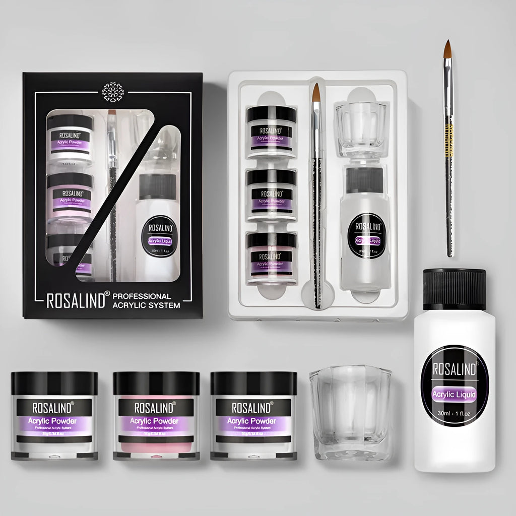 Acrylic nail system kit with 3 acrylic powders, acrylic liquid, carving pen and glass cup, 6pcs set for extension and carving