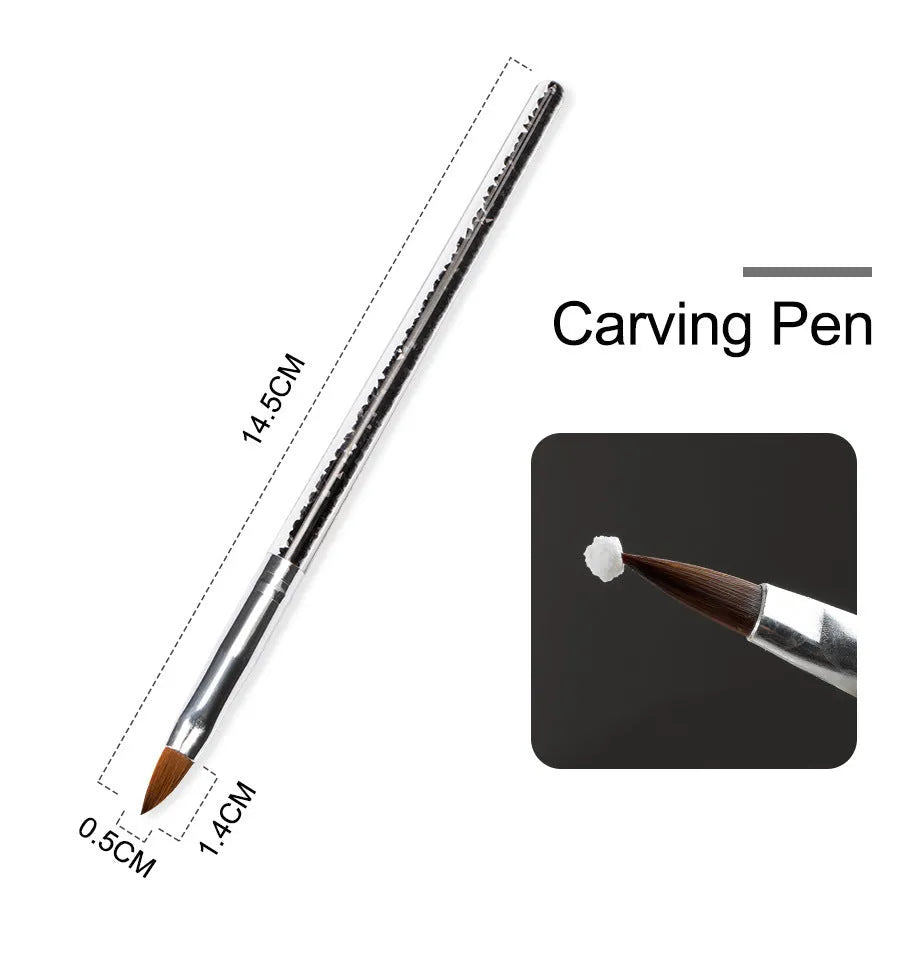 Acrylic nail system kit with 3 acrylic powders, acrylic liquid, carving pen and glass cup, 6pcs set for extension and carving