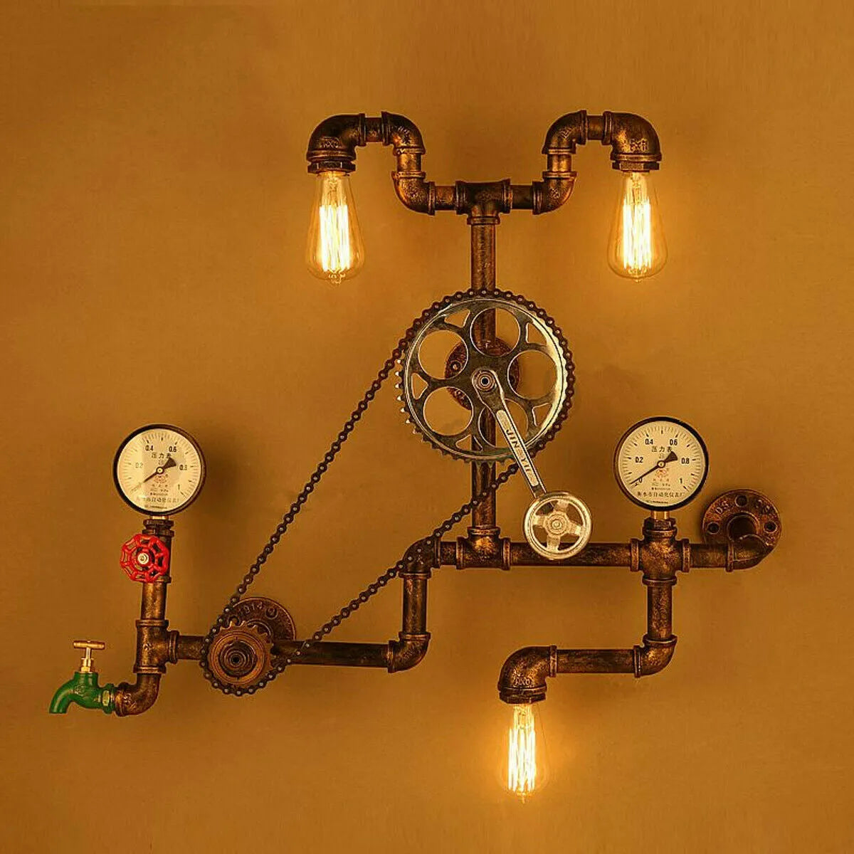 Steampunk 3/4-inch red industrial light switch valve with grey copper finish and wire retro design