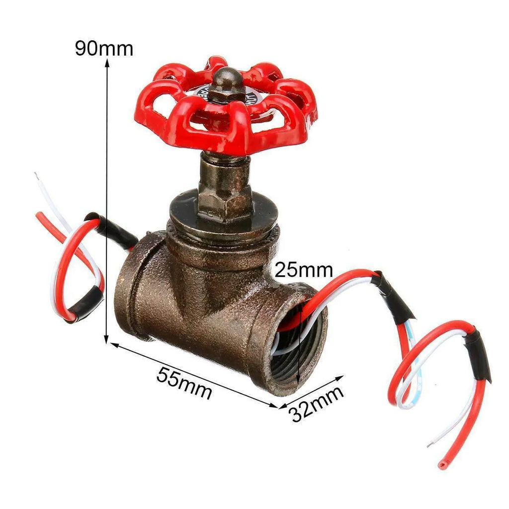 Steampunk 3/4-inch red industrial light switch valve with grey copper finish and wire retro design