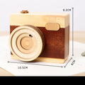 Wooden music box with rotating camera mechanism in pine wood construction