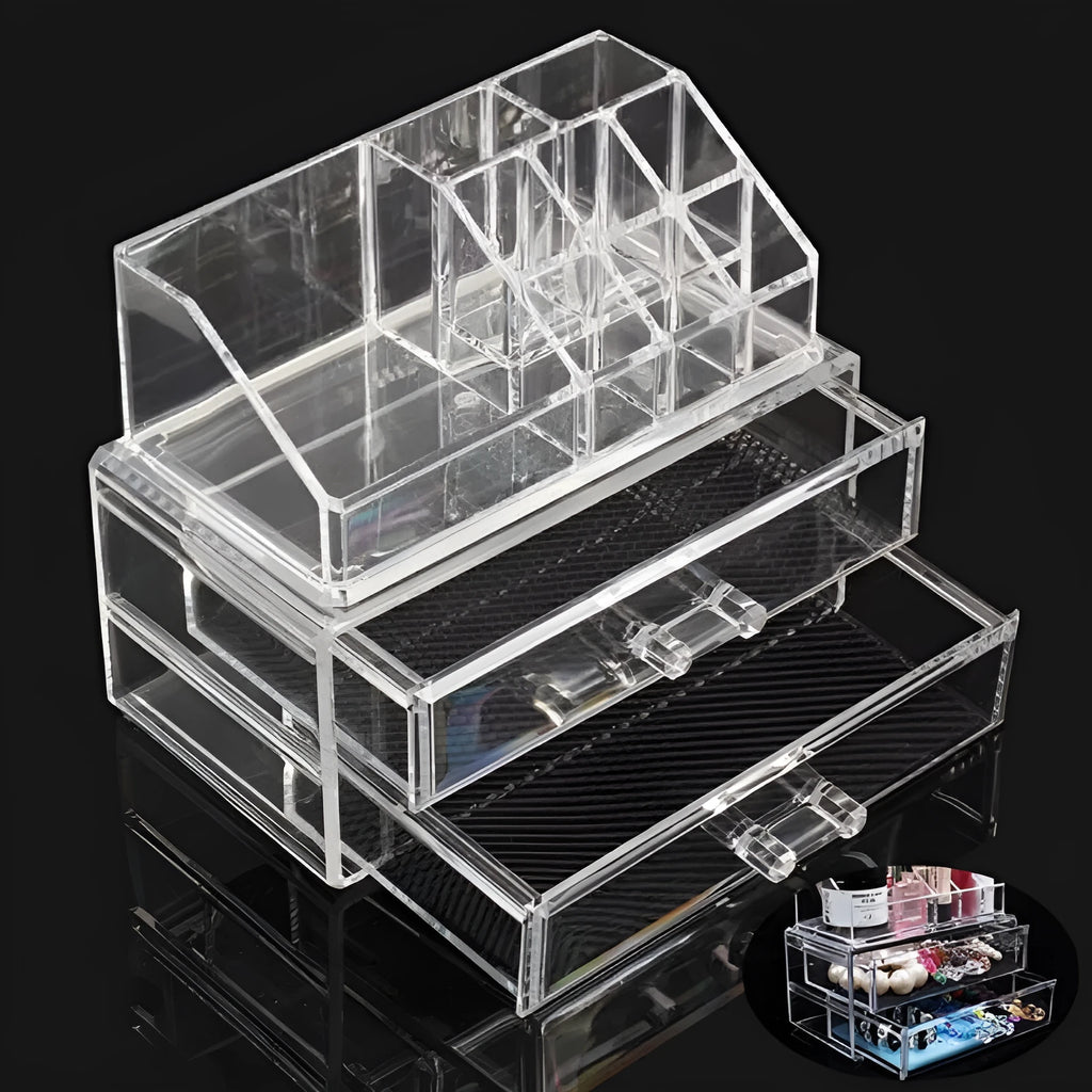 Medium clear acrylic storage container with foldable design for makeup organisation