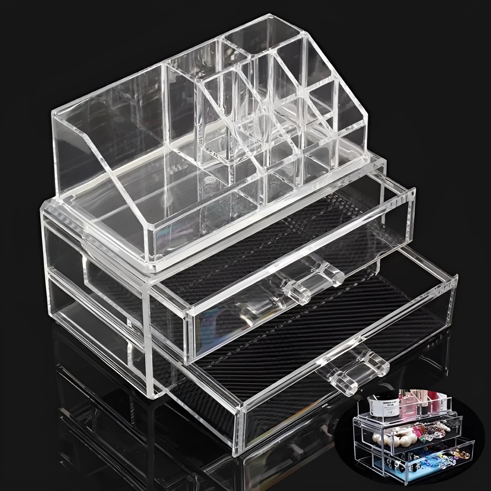 Medium clear acrylic storage container with foldable design for makeup organisation