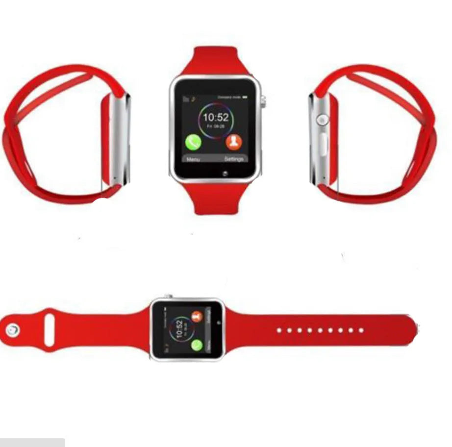 A1 Smart Watch in various colours on wrist, showing 1.54-inch screen, Bluetooth, and GSM SIM features.