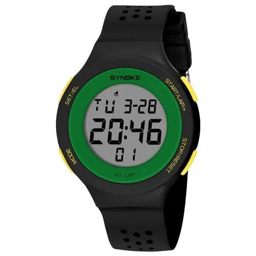 Thin LED swimming watch waterproof to 50 metres with digital display in six colour options