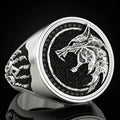 Viking warrior two tone copper men's ring with diamond-encrusted animal zodiac design in golden or silver.