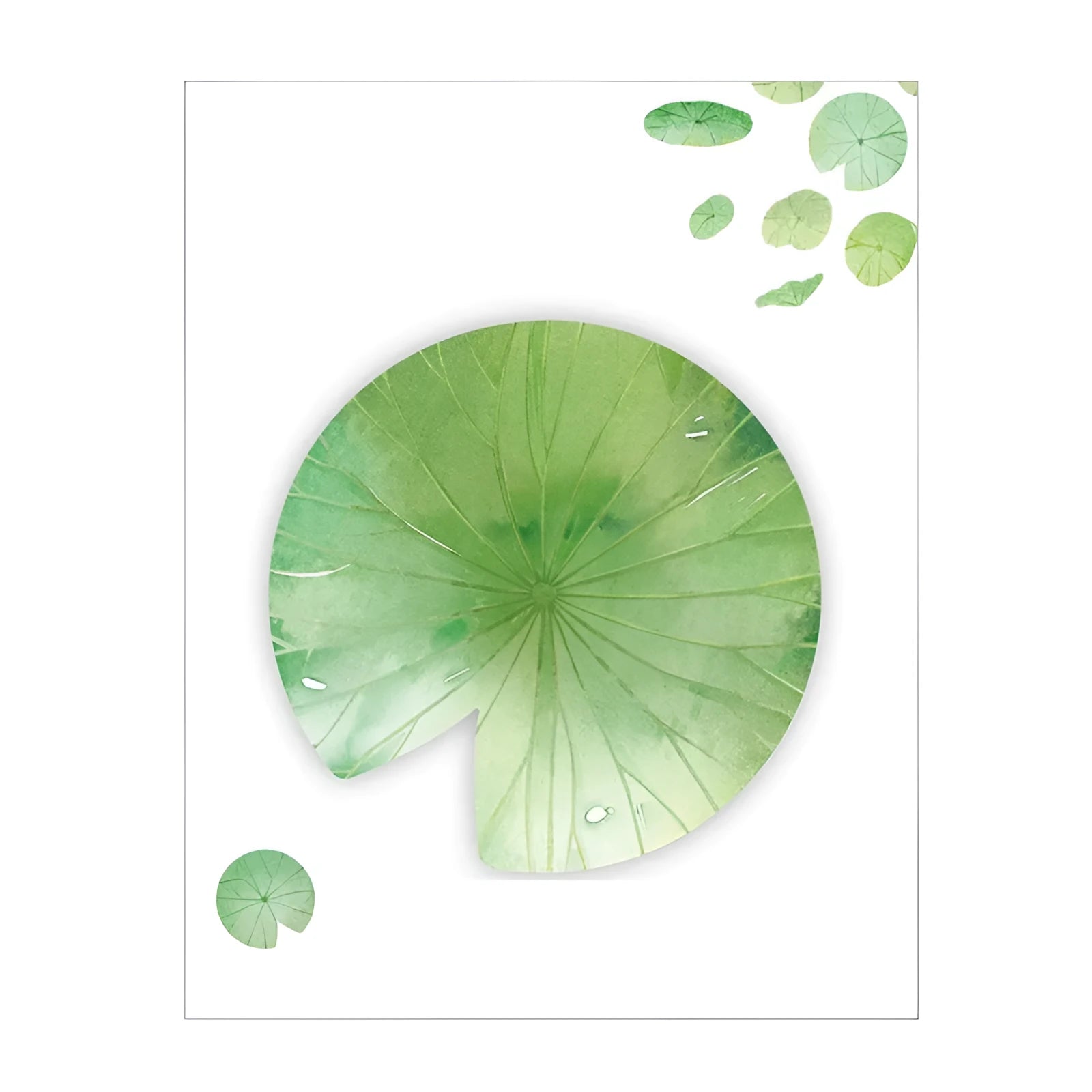Leaf-shaped sticky notes featuring eight designs including water lily and ginkgo on a white background