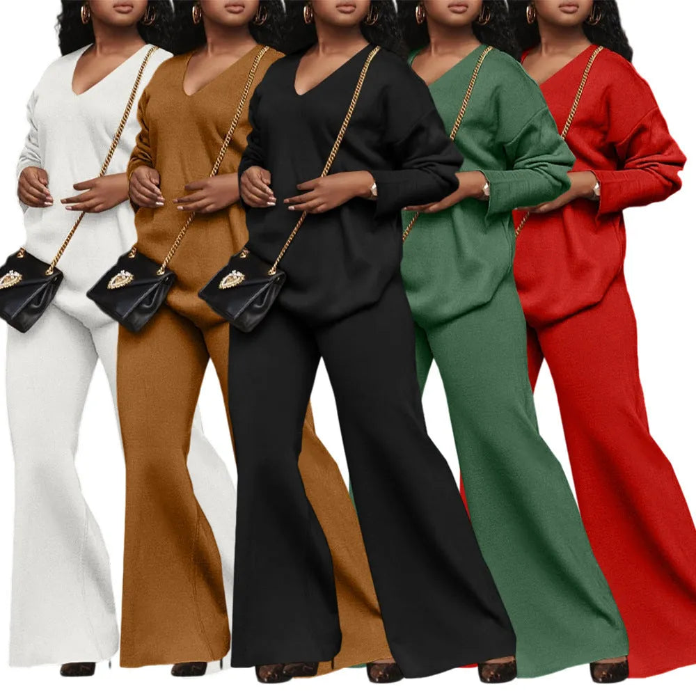 Women's brown suede two-piece casual suit with long sleeves and full-length trousers, Japanese Korean style.