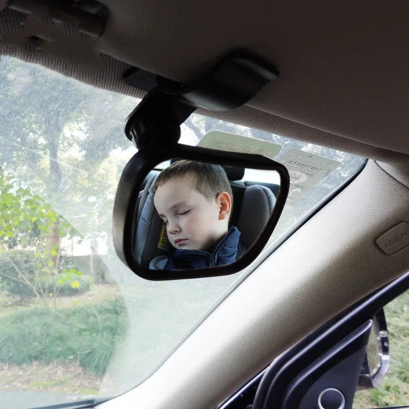 Black acrylic curved baby car safety mirror 8 by 5.5cm with suction cup and clip