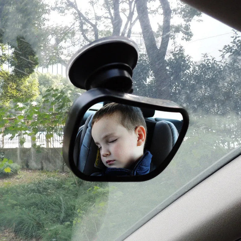 Black acrylic curved baby car safety mirror 8 by 5.5cm with suction cup and clip