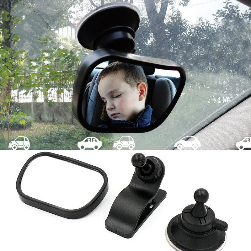 Black acrylic curved baby car safety mirror 8 by 5.5cm with suction cup and clip