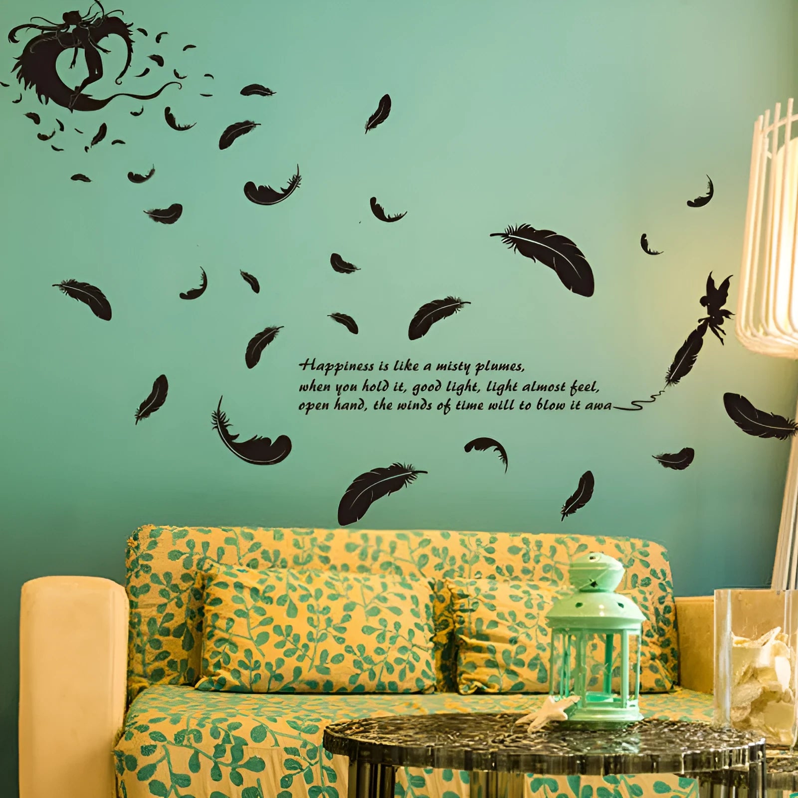 Black feather angel three generations removable wall stickers measuring 50x70 cm