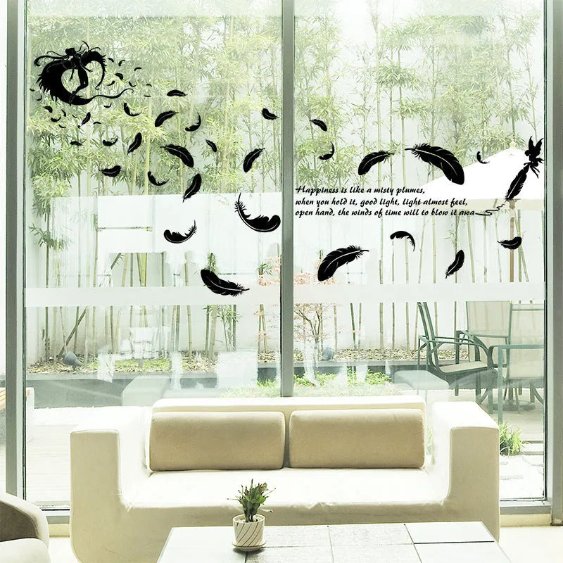 Black feather angel three generations removable wall stickers measuring 50x70 cm