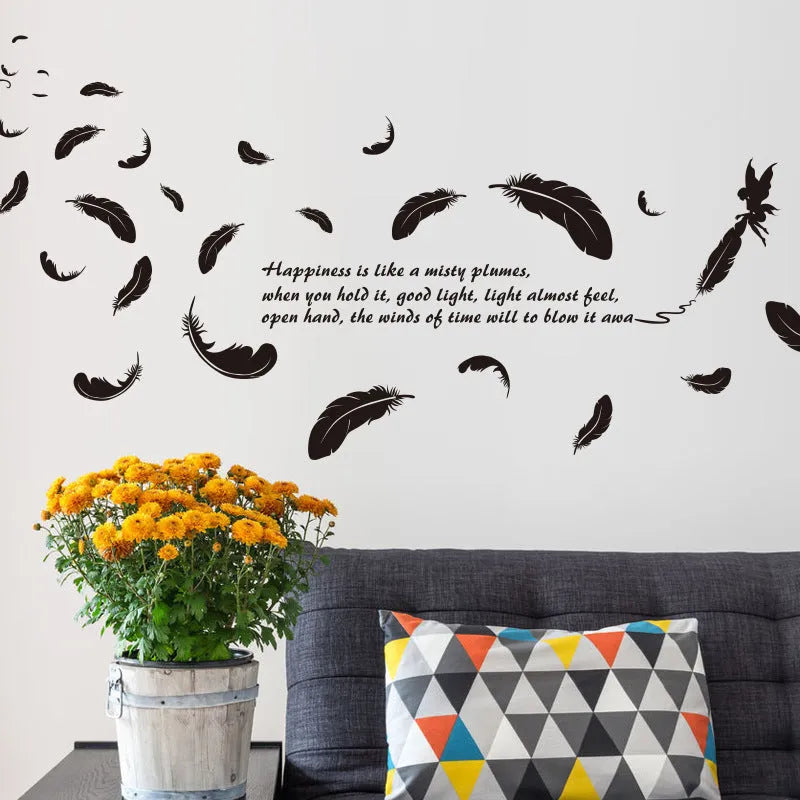 Black feather angel three generations removable wall stickers measuring 50x70 cm