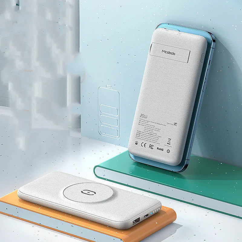 Maiduo Magsafe magnetic wireless power bank in mint green colour showing dimensions