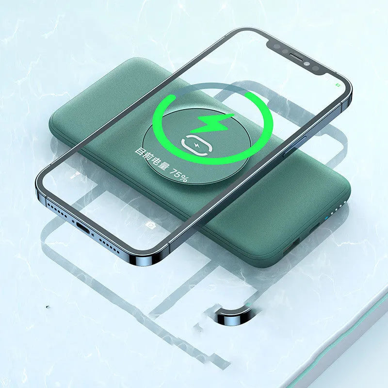 Maiduo Magsafe magnetic wireless power bank in mint green colour showing dimensions