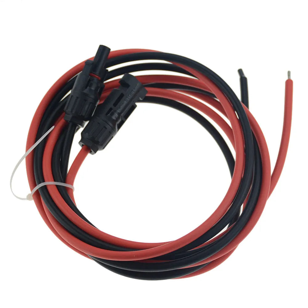 Black and red MC4 solar extension cable with tinned copper core and low-smoke halogen-free insulation for new energy systems