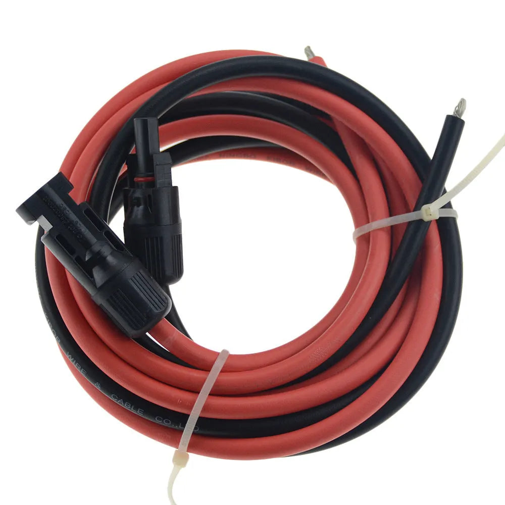 Black and red MC4 solar extension cable with tinned copper core and low-smoke halogen-free insulation for new energy systems