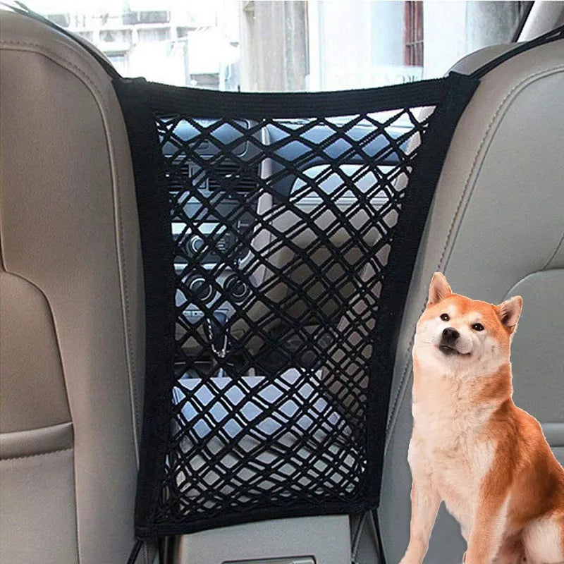 Black Oxford cloth car pet isolation net, 96g, packaged size 20 x 20 x 3cm, for back seat use